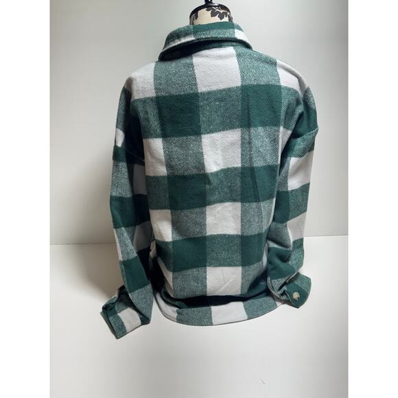 Fantaslook Women’s Shacket Green Plaid Button Front Sz Large Gorpcore Boyfriend - Picture 3 of 6